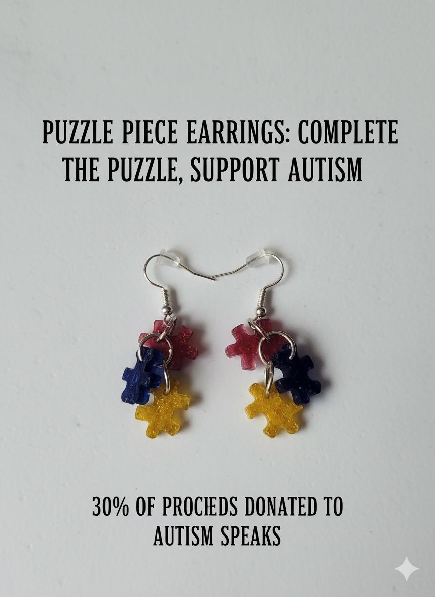 Puzzle Piece Earrings Complete the Puzzle Support Autism| 30 percent of Proceeds Donated to Autism Speaks