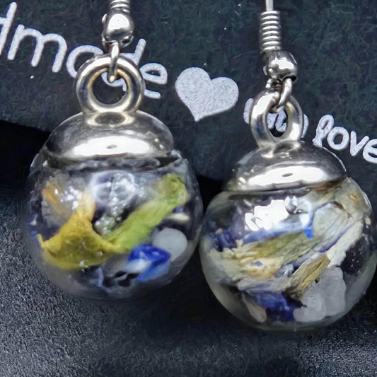 Calming Evil Eye Moonstone Butterflypea and Lanvender Wish Jar Earrings