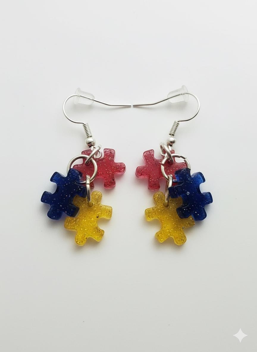 Puzzle Piece Earrings: Autism Awareness Support, Handmade Resin Jewelry