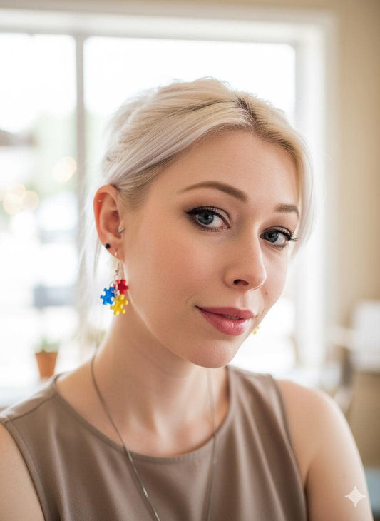Puzzle Piece Earrings: Autism Awareness Support, Handmade Resin Jewelry