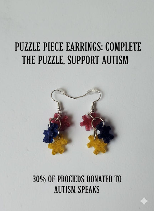 Puzzle Piece Earrings Complete the Puzzle Support Autism| 30 percent of Proceeds Donated to Autism Speaks