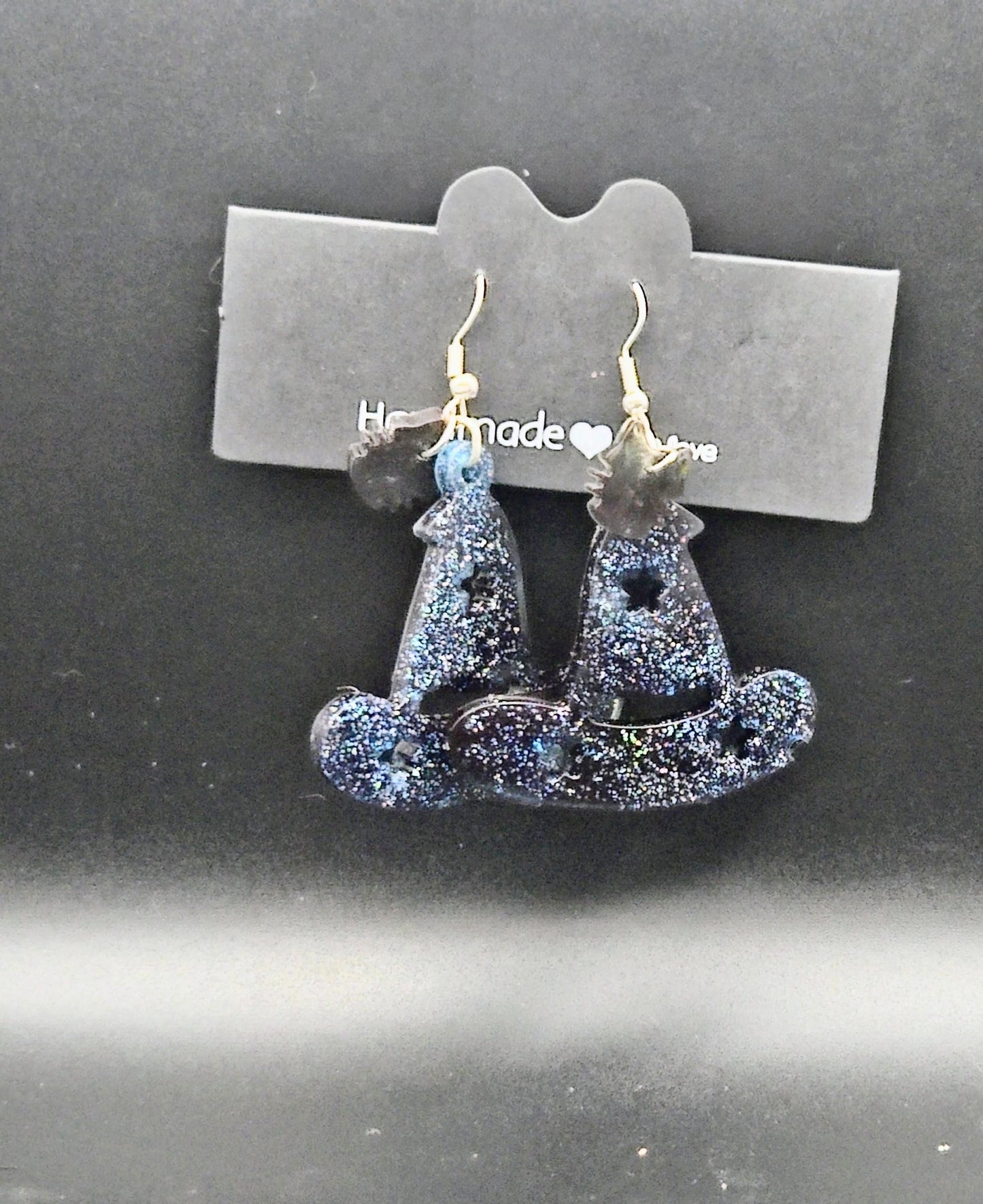 Sparkle Witch Hat Dangle Earrings | Midnight Magic Resin Jewelry | Halloween