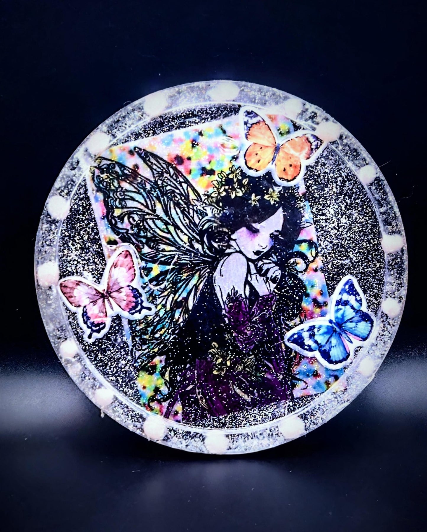 Sparkle Siren Fairy Resin Coaster | Gothic Butterfly Trinket Dish | Glitter Witchy Home Decor