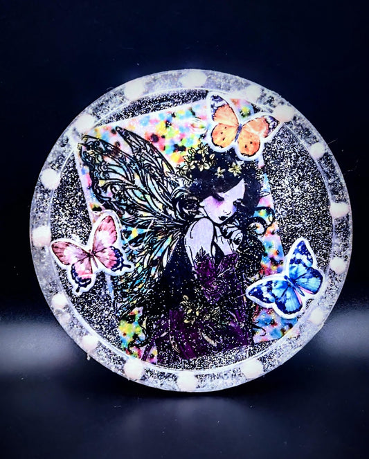 Sparkle Siren Fairy Resin Coaster | Gothic Butterfly Trinket Dish | Glitter Witchy Home Decor